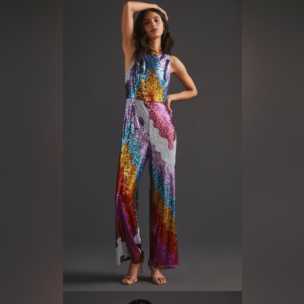 Anthro / Hutch Abstract Sequined Jumpsuit - Rainbow